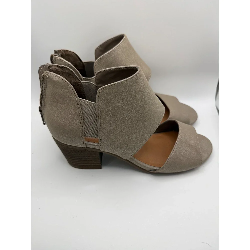 Sonoma Goods For Life 7.5 Taupe Metallic Cutout Block Heel Sandals Peep Toe‎